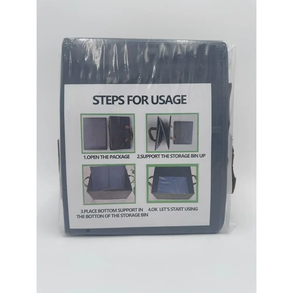 2-Pack Foldable Fabric Storage Bins with Handles Gray Closet Shelf Organizer NEW